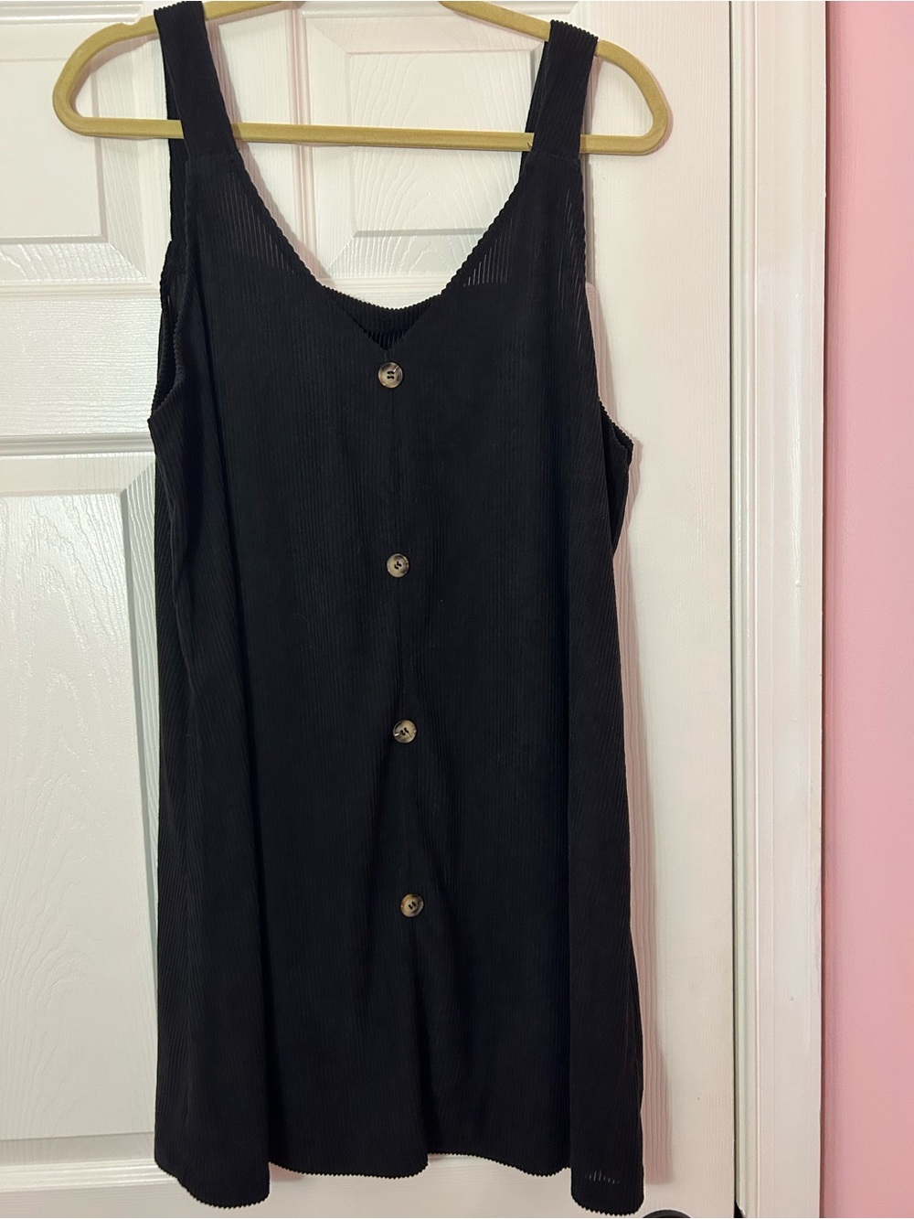 Black Corduroy Button-Front Women's Dress